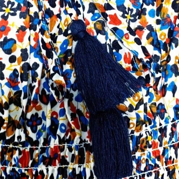 Tory Burch Wildflower Tiered Off Shoulder Smoked Navy Pipping Midi Dress S $498 - Picture 10 of 16